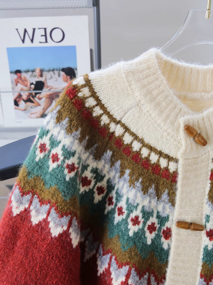 Fair Isle Vintage Jacquard Duffle Cardigan Sweater ED0357