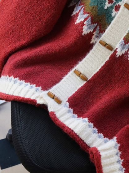 Fair Isle Vintage Jacquard Duffle Cardigan Sweater ED0357