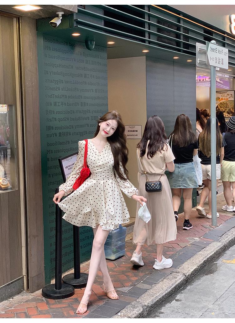 French Polka Dot Romantic Long Sleeve Dress ED0362