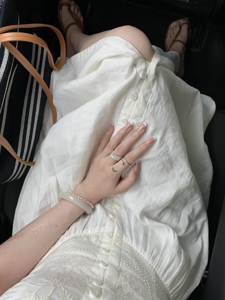 French style embroidered single-breasted button white suspender dress ED0365