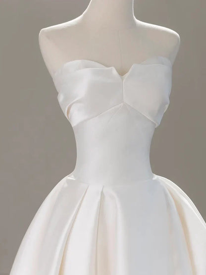 A-Line Sweetheart Neck Satin White Long Prom Dress ED037
