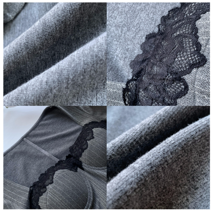 Lace patchwork mesh waist slimming knitted dress ED0371