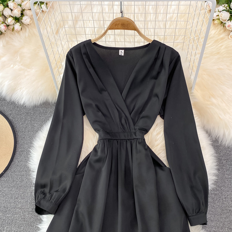 Simple V Neck Long Sleeve Dress Fashion Dress ED0373