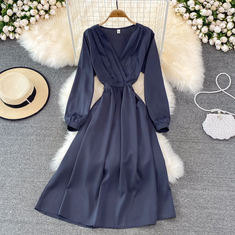 Simple V Neck Long Sleeve Dress Fashion Dress ED0373
