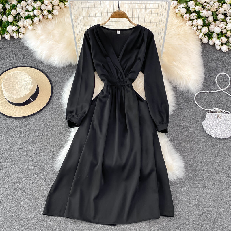 Simple V Neck Long Sleeve Dress Fashion Dress ED0373