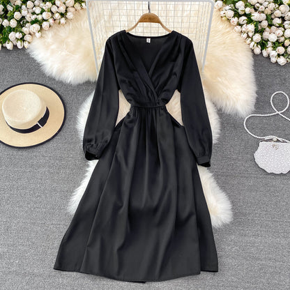 Simple V Neck Long Sleeve Dress Fashion Dress ED0373