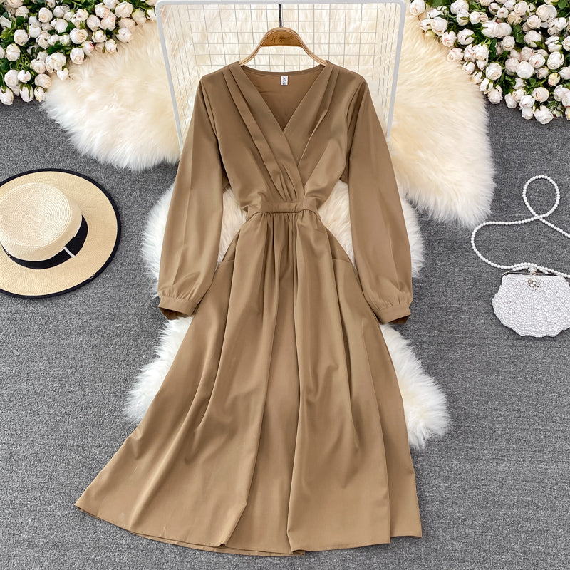 Simple V Neck Long Sleeve Dress Fashion Dress ED0373