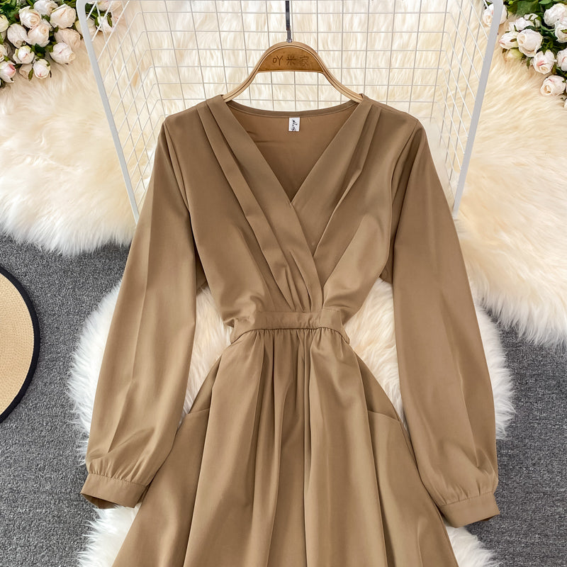 Simple V Neck Long Sleeve Dress Fashion Dress ED0373