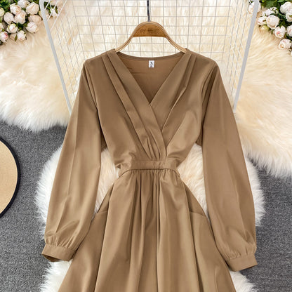 Simple V Neck Long Sleeve Dress Fashion Dress ED0373