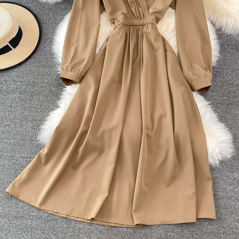Simple V Neck Long Sleeve Dress Fashion Dress ED0373