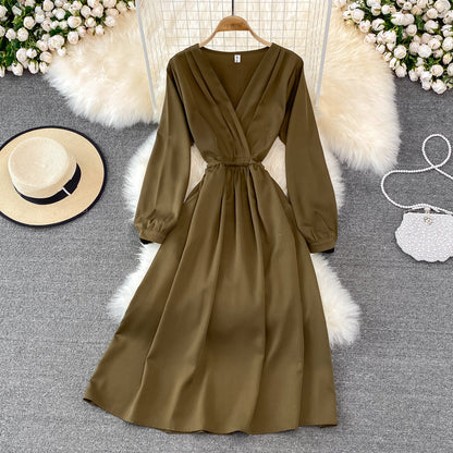 Simple V Neck Long Sleeve Dress Fashion Dress ED0373