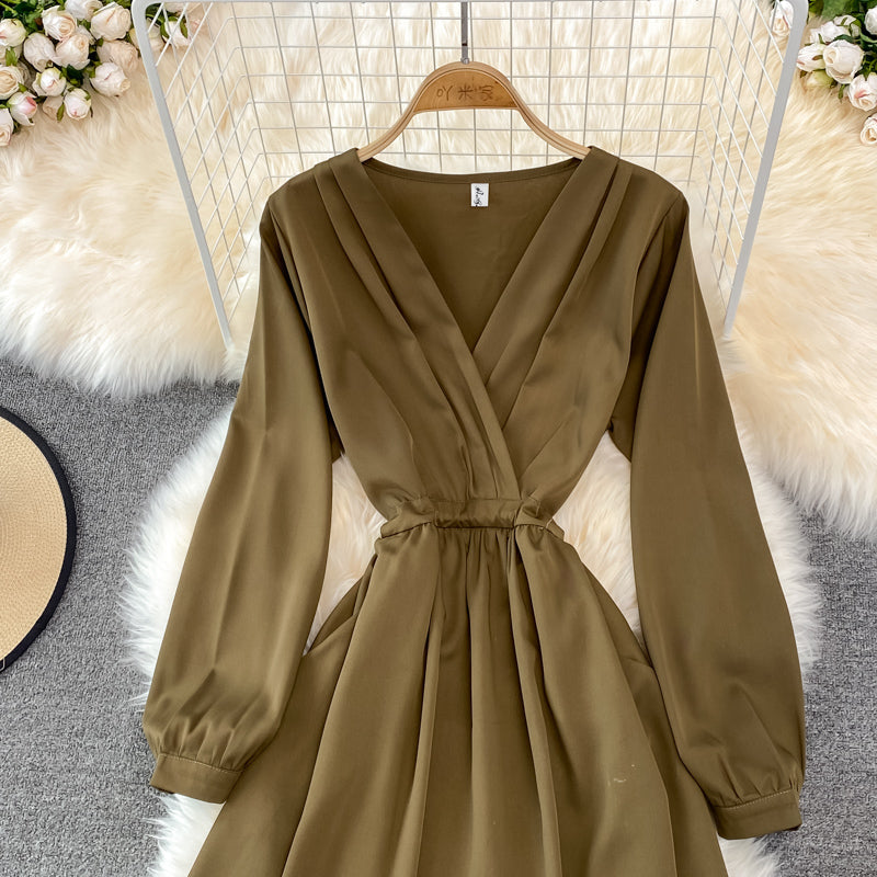 Simple V Neck Long Sleeve Dress Fashion Dress ED0373