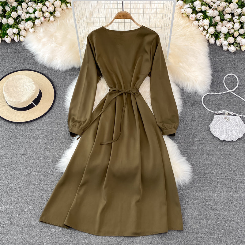 Simple V Neck Long Sleeve Dress Fashion Dress ED0373