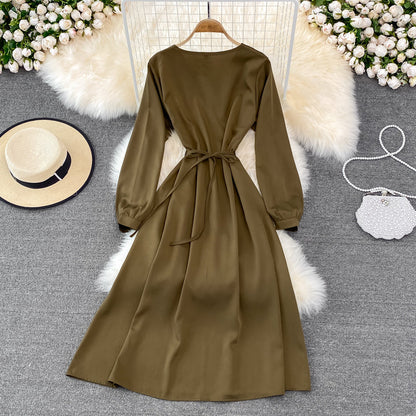 Simple V Neck Long Sleeve Dress Fashion Dress ED0373