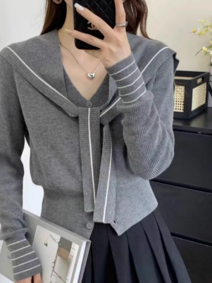 Chanel Navy Collar Shawl Knit Cardigan ED0384