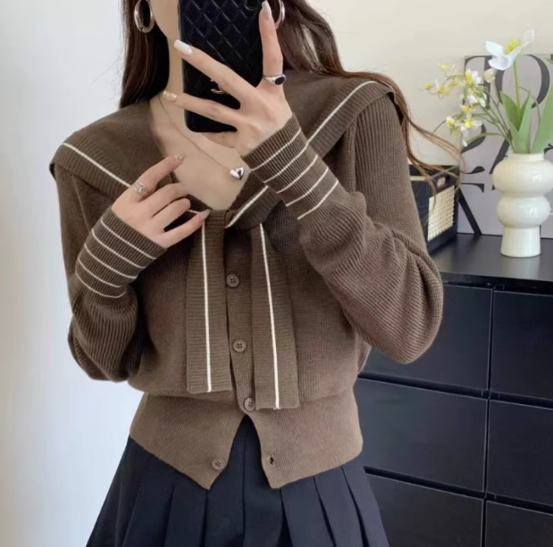 Chanel Navy Collar Shawl Knit Cardigan ED0384