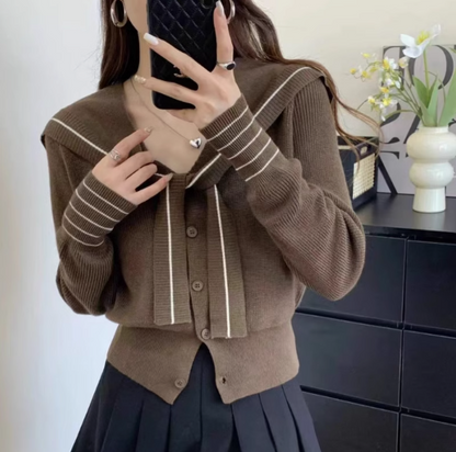 Chanel Navy Collar Shawl Knit Cardigan ED0384