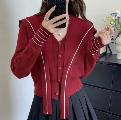 Chanel Navy Collar Shawl Knit Cardigan ED0384