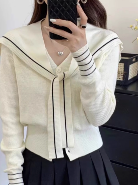 Chanel Navy Collar Shawl Knit Cardigan ED0384