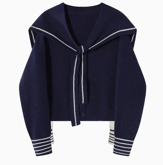 Chanel Navy Collar Shawl Knit Cardigan ED0384