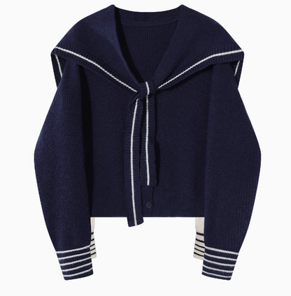Chanel Navy Collar Shawl Knit Cardigan ED0384