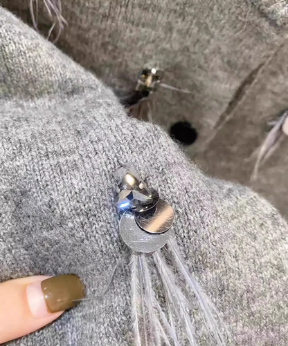 French Chanel style tassel sequined diamond feather women's long sleeve cardigan ED0385