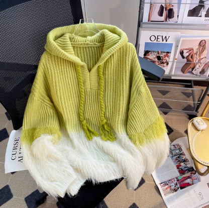 Faux mink velvet hooded knitted sweater ED0387