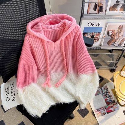 Faux mink velvet hooded knitted sweater ED0387