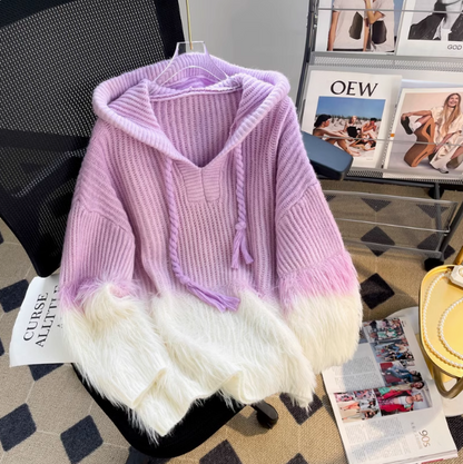 Faux mink velvet hooded knitted sweater ED0387