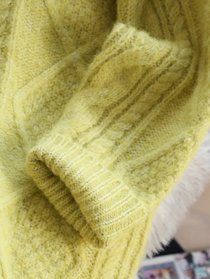 Mid-length V-neck thickened cable knit sweater  ED0390