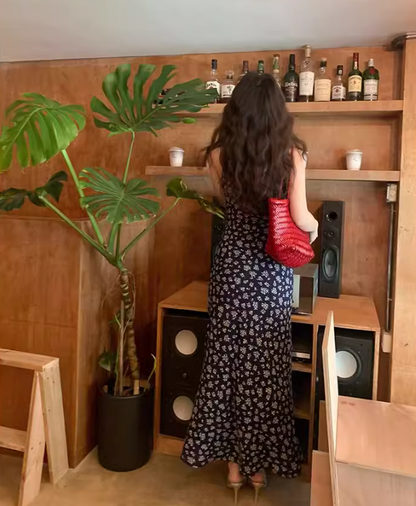 French Retro Floral Sleeveless Halter Dress ED0393