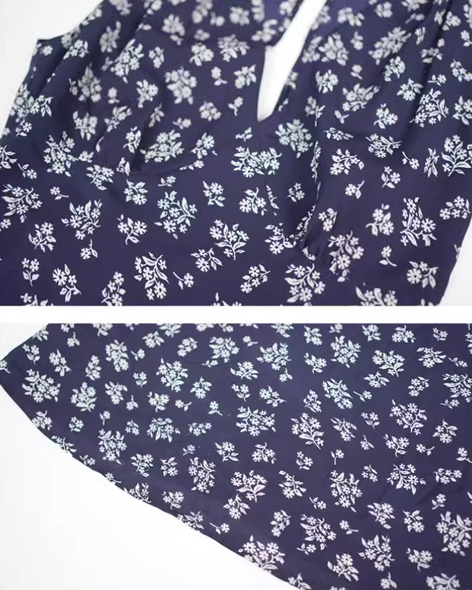 French Retro Floral Sleeveless Halter Dress ED0393