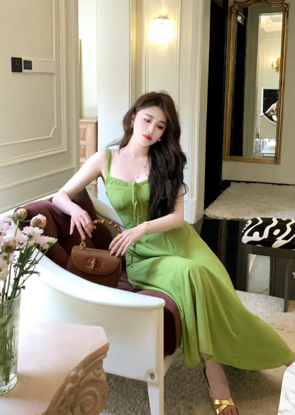 French retro avocado green sling tea dress ED0395