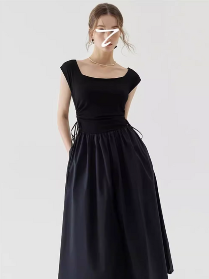 French Square Neck Beach Vacation Suspender Long Dress ED0397