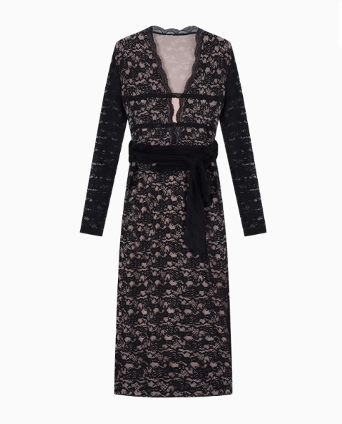 Sexy black lace long-sleeved slim-fit hip skirt ED0399