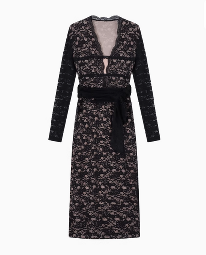 Sexy black lace long-sleeved slim-fit hip skirt ED0399