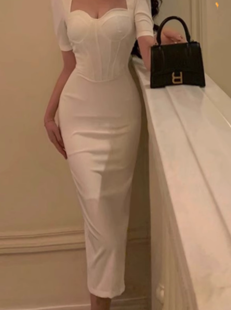 French slim fit five-quarter sleeve hip dress ED0400