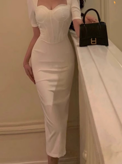 French slim fit five-quarter sleeve hip dress ED0400