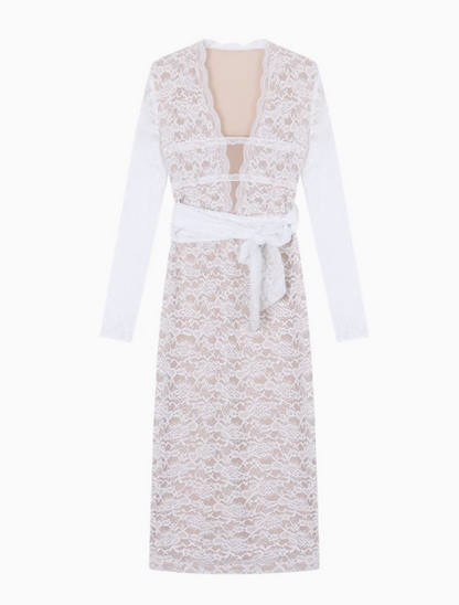 Sexy black lace long-sleeved slim-fit hip skirt ED0399