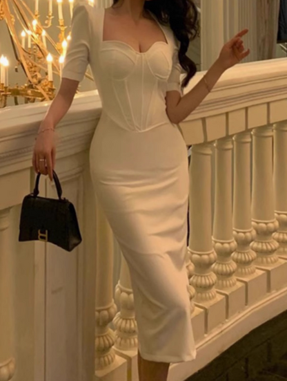 French slim fit five-quarter sleeve hip dress ED0400