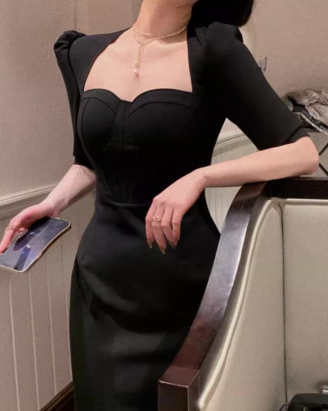 French slim fit five-quarter sleeve hip dress ED0400