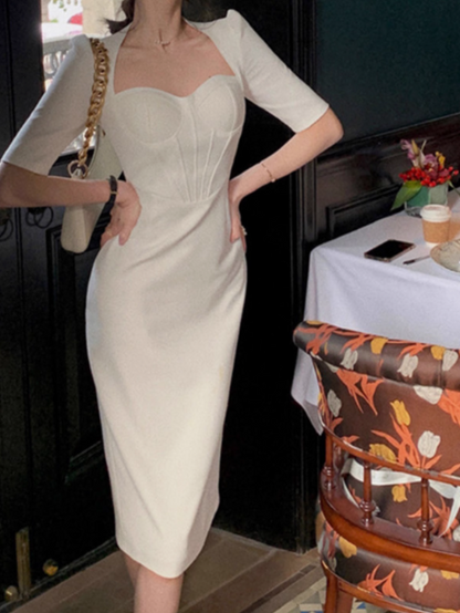 French slim fit five-quarter sleeve hip dress ED0400