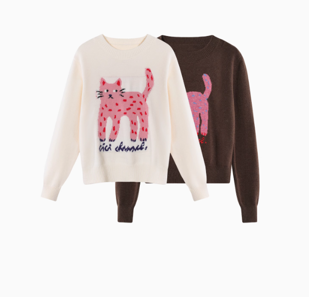 Cat pattern crew neck long sleeve sweater  ED0407