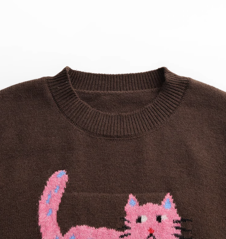 Cat pattern crew neck long sleeve sweater  ED0407