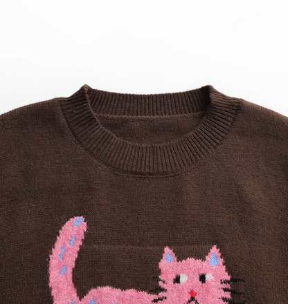 Cat pattern crew neck long sleeve sweater  ED0407