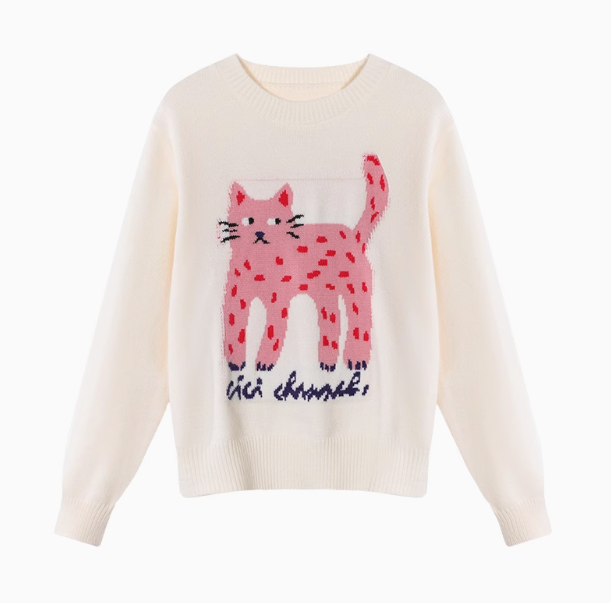 Cat pattern crew neck long sleeve sweater  ED0407