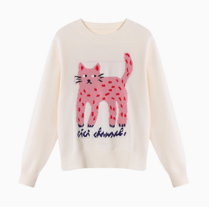 Cat pattern crew neck long sleeve sweater  ED0407