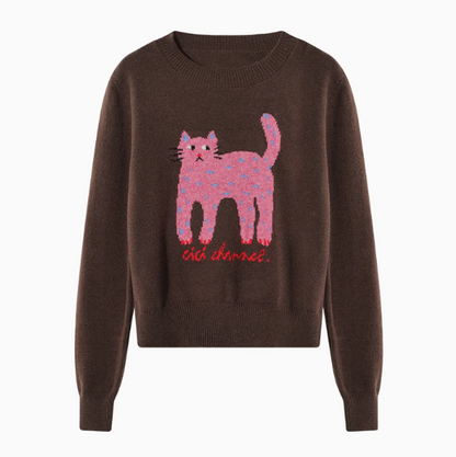 Cat pattern crew neck long sleeve sweater  ED0407