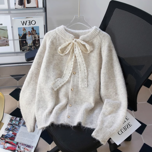 Gentle lace lace-up thickened soft knitted cardigan  ED0410