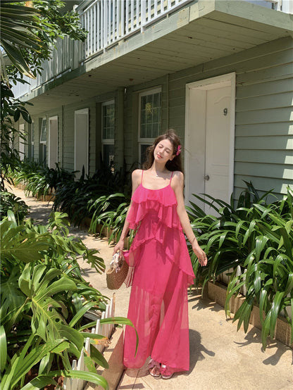 Seaside holiday chiffon ruffled suspender dress ED0413